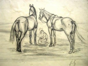 franz-eversheim-zwei-reitpferde-mit-kniendem-mann-galerie