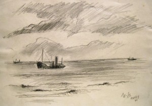 Manfred Steinhardt: Schiff vor der Küste bei Ramsey (Camp Mooragh)