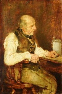Max Gaisser: Wirtshaus-Interieur mit einem älteren Mann an einem Tisch sitzend (Galerie)