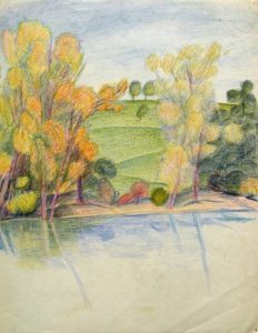 Karl Steffin: Uferlandschaft mit Bäumen und Wiese (Galerie)
